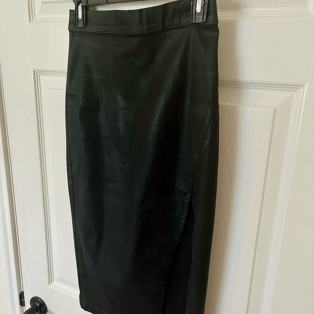 Coated Denim Pencil Skirt with Slit